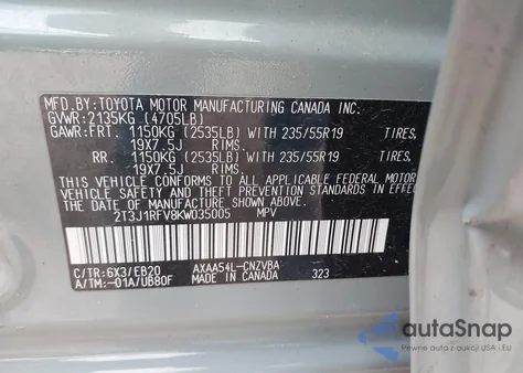 2019 Toyota Rav4 Adventure z USA, uszkodzony, nr VIN 2T3J1RFV8KW035005